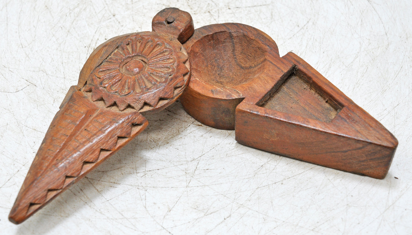 Antique Wooden Kum Kum Powder Tika Box Original Old Hand Carved