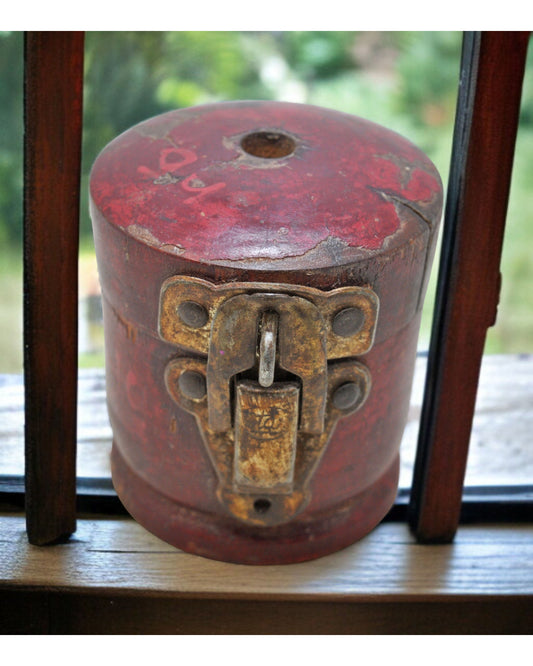 Antique Wooden Kum Kum Powder Tika Box Original Old Hand Carved