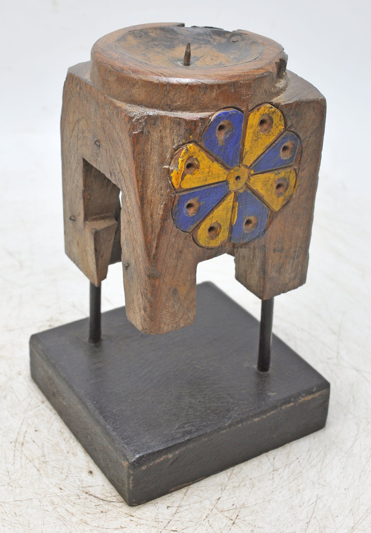 Antique Wooden Candle Holder Stand Original Old Hand Carved