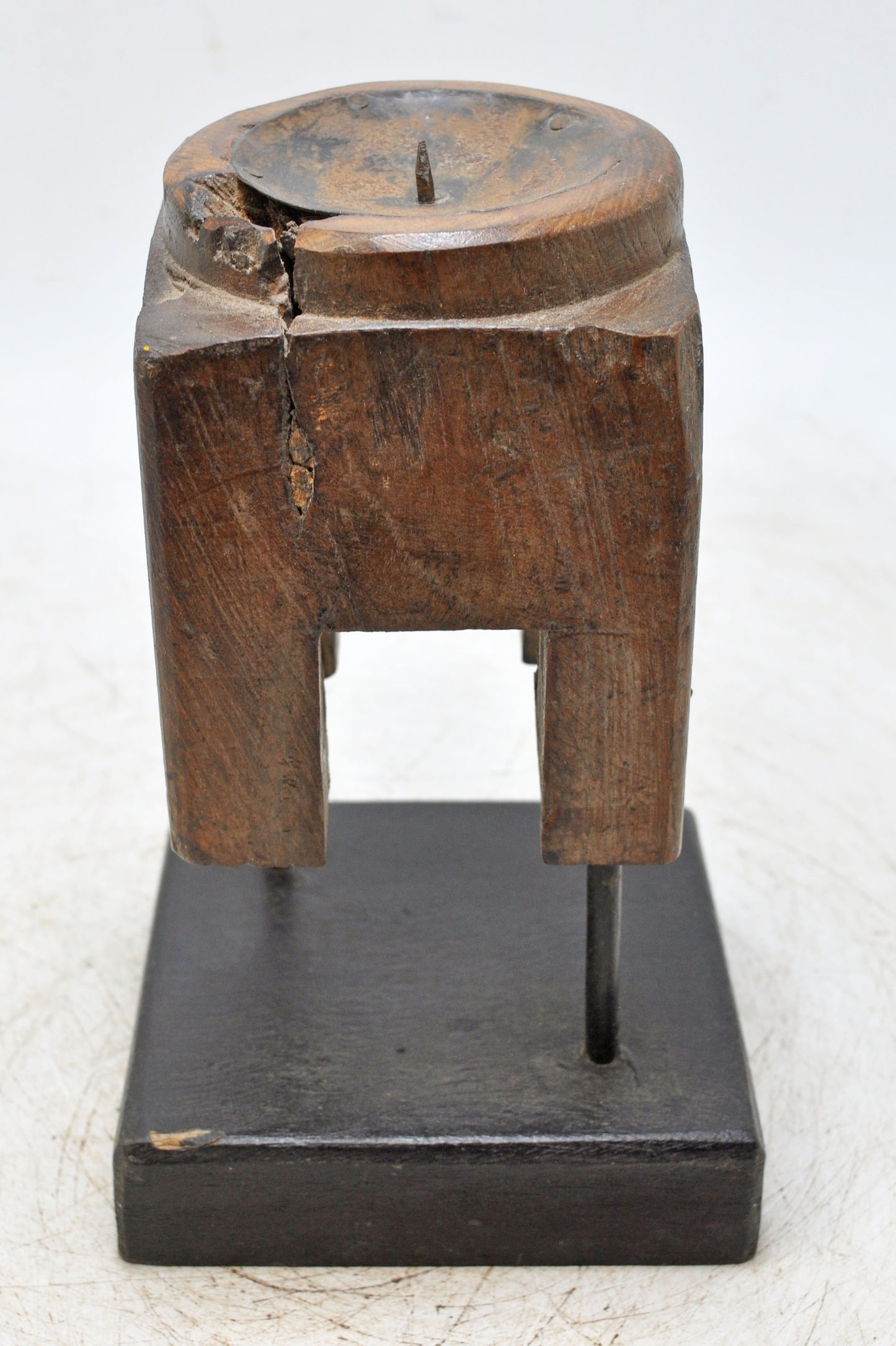 Antique Wooden Candle Holder Stand Original Old Hand Carved