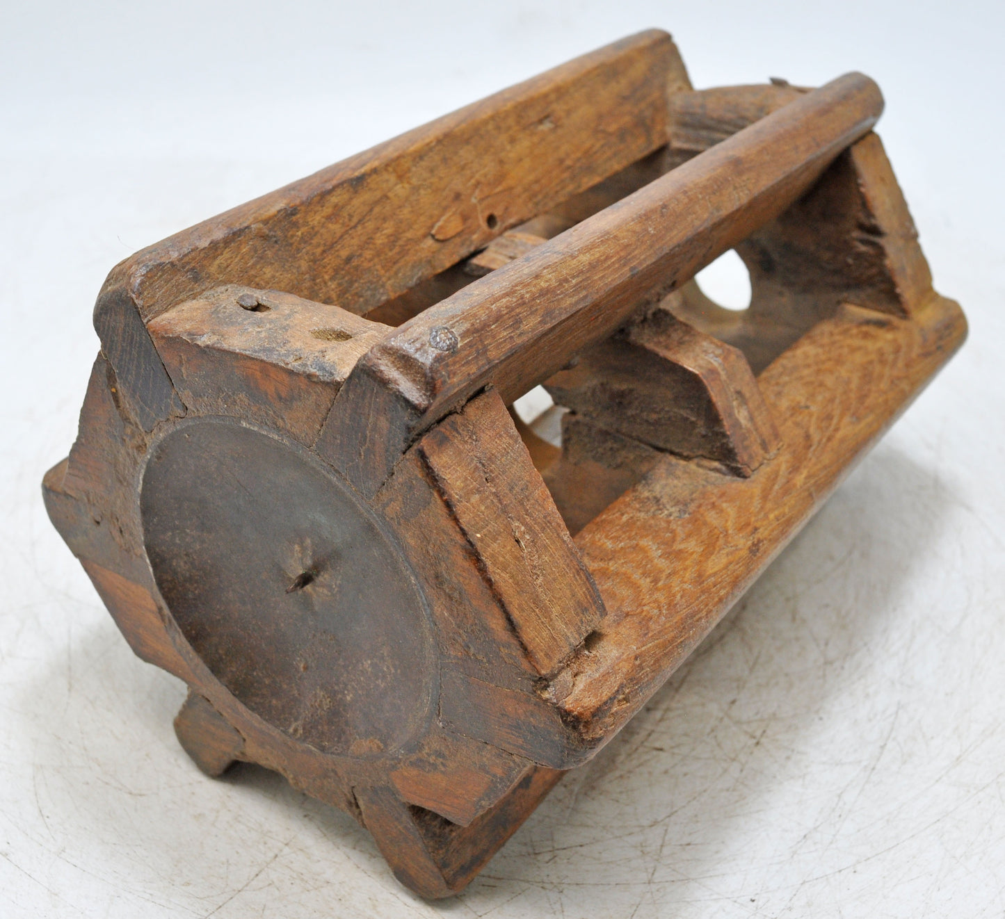 Antique Wooden Candle Holder Stand Original Old Hand Carved