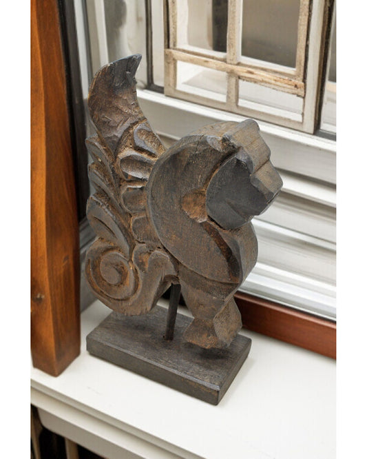 Antique Wooden Lion Figurine Original Old Hand Carved