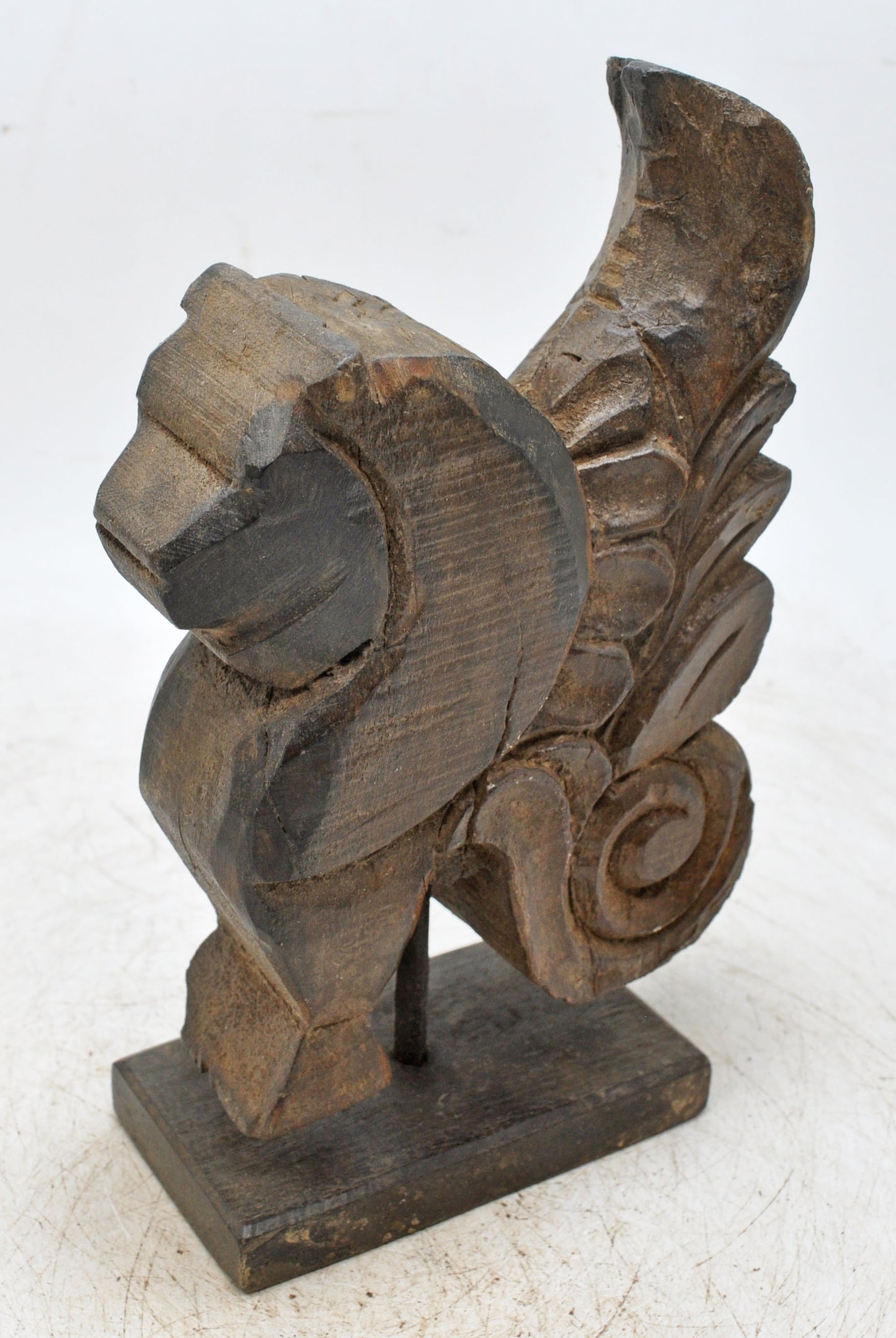 Antique Wooden Lion Figurine Original Old Hand Carved