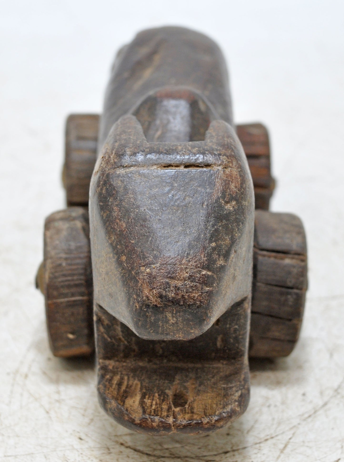 Antique Wooden Cow on Wheels Figurine Original Old Hand Carved