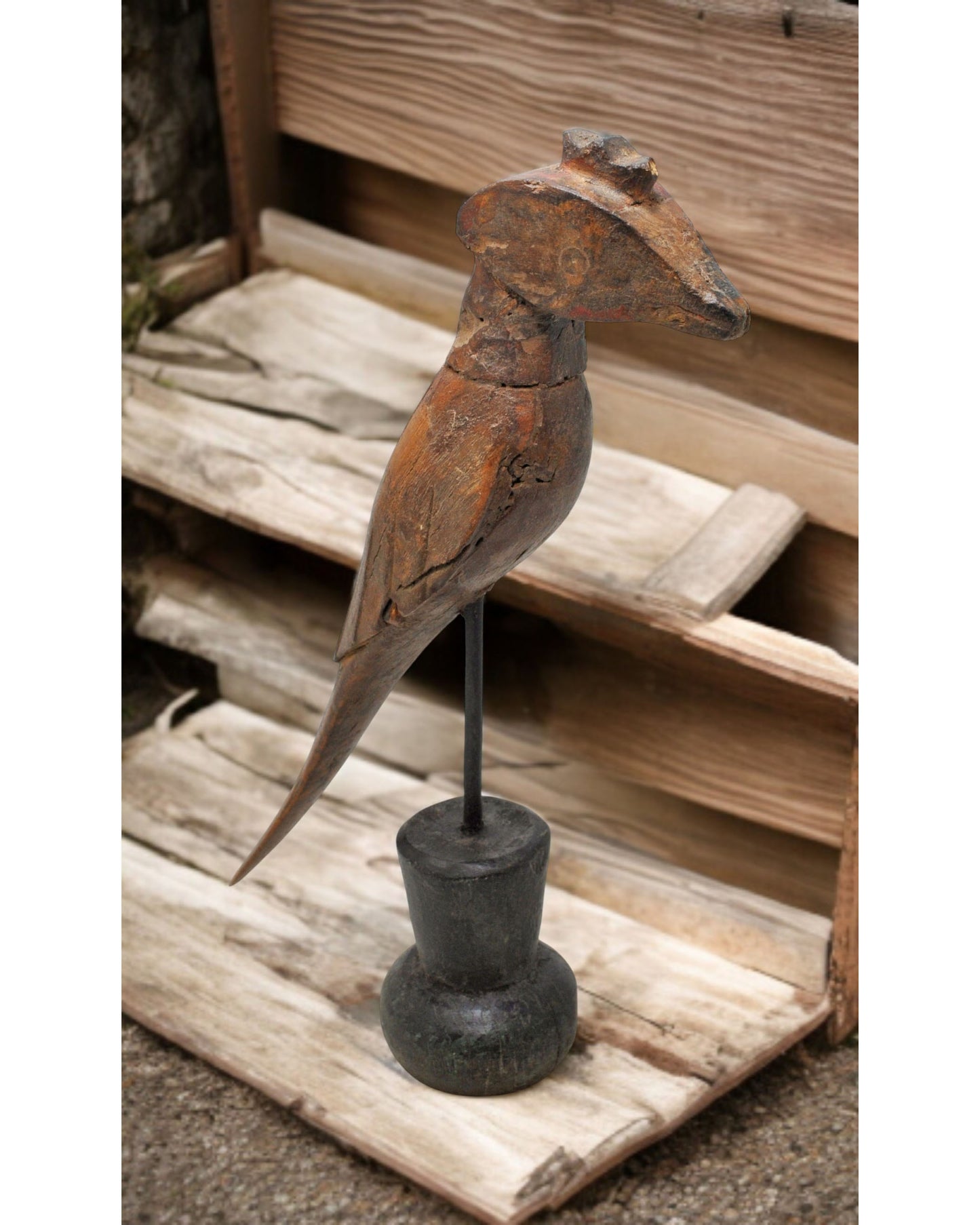 Vintage Wooden Parrot Bird Figurine Original Old Hand Carved