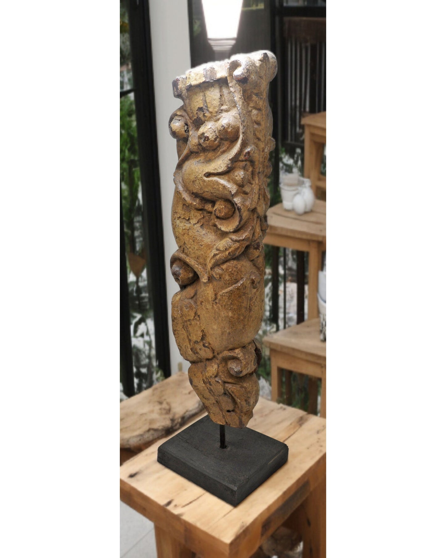 Antique Wooden Architectural Bracket Carving on Stand Original Old Fine Hand Carved