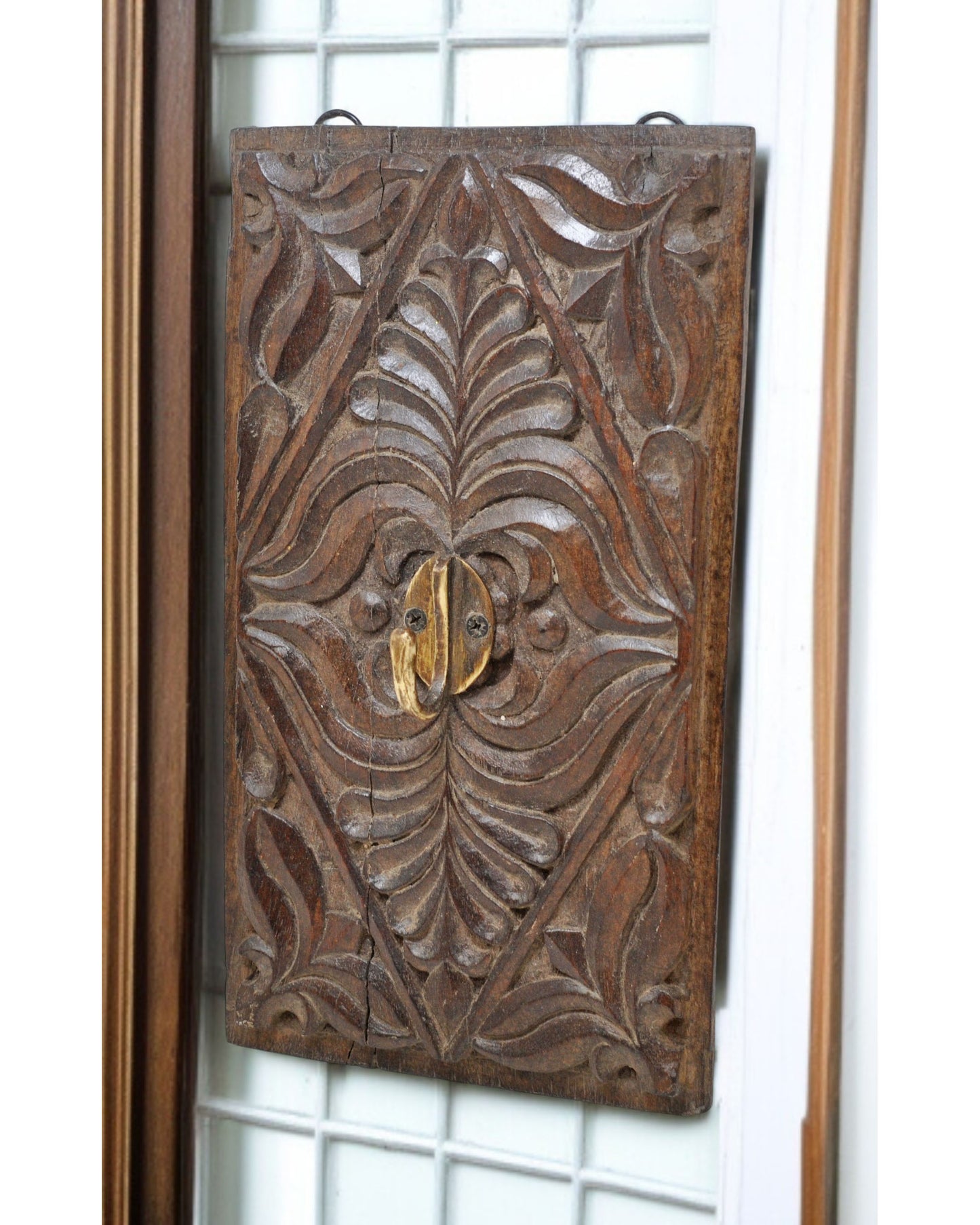 Antique Wooden Wall Décor Carving Panel Hook Hanger Original Old Hand Carved