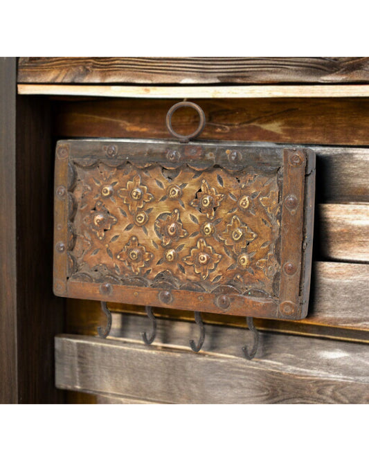 Vintage Wooden Wall Décor Hook Hanger Original Old Brass Fitted