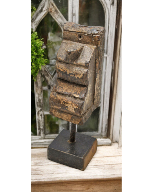 Antique Wooden Bracket Carving on Stand Original Old Hand Carved