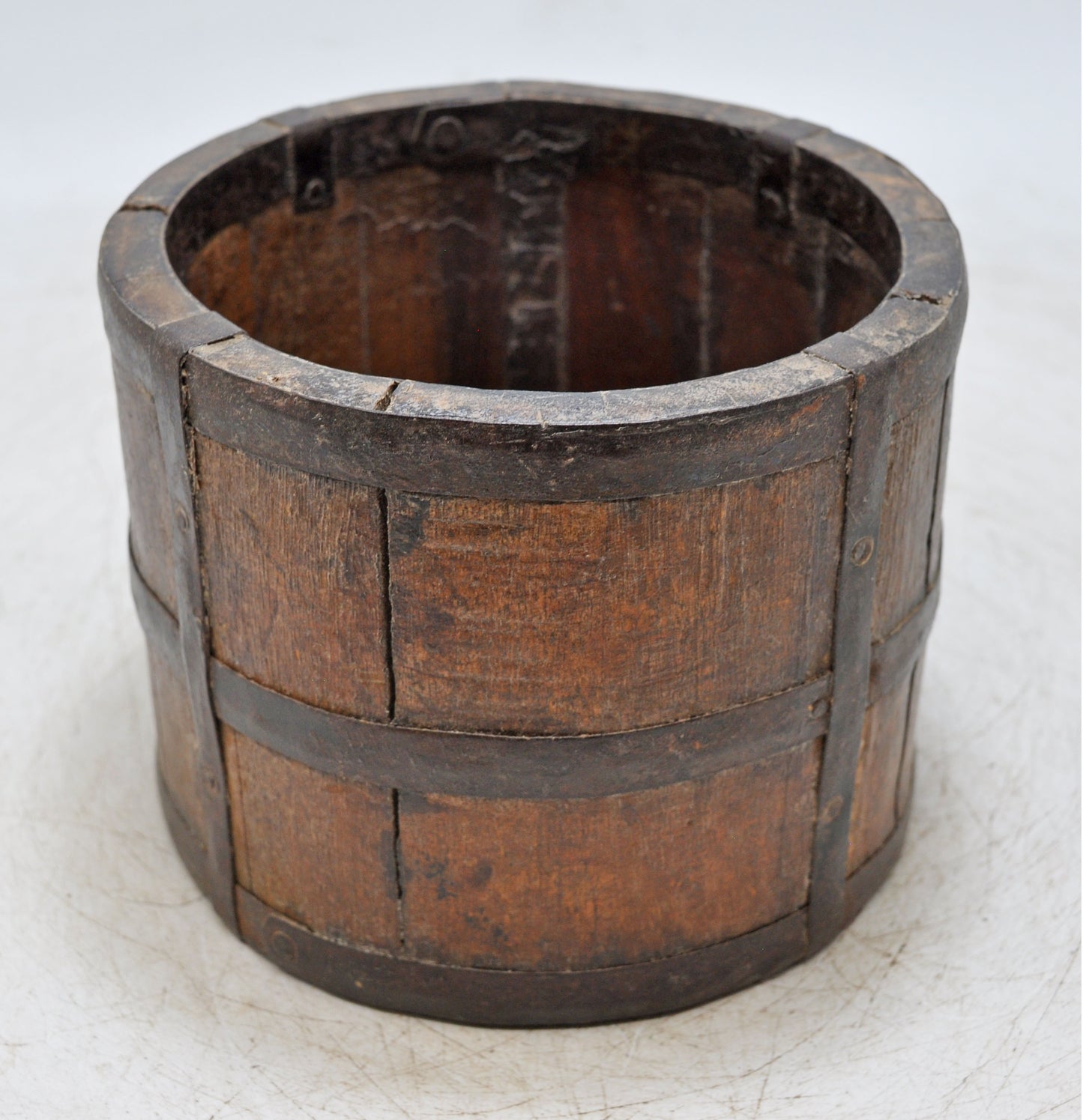 Vintage Wooden Round Paili Grain Measurement Pot Original Old Hand Crafted