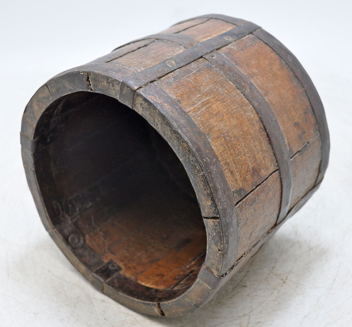 Vintage Wooden Round Paili Grain Measurement Pot Original Old Hand Crafted