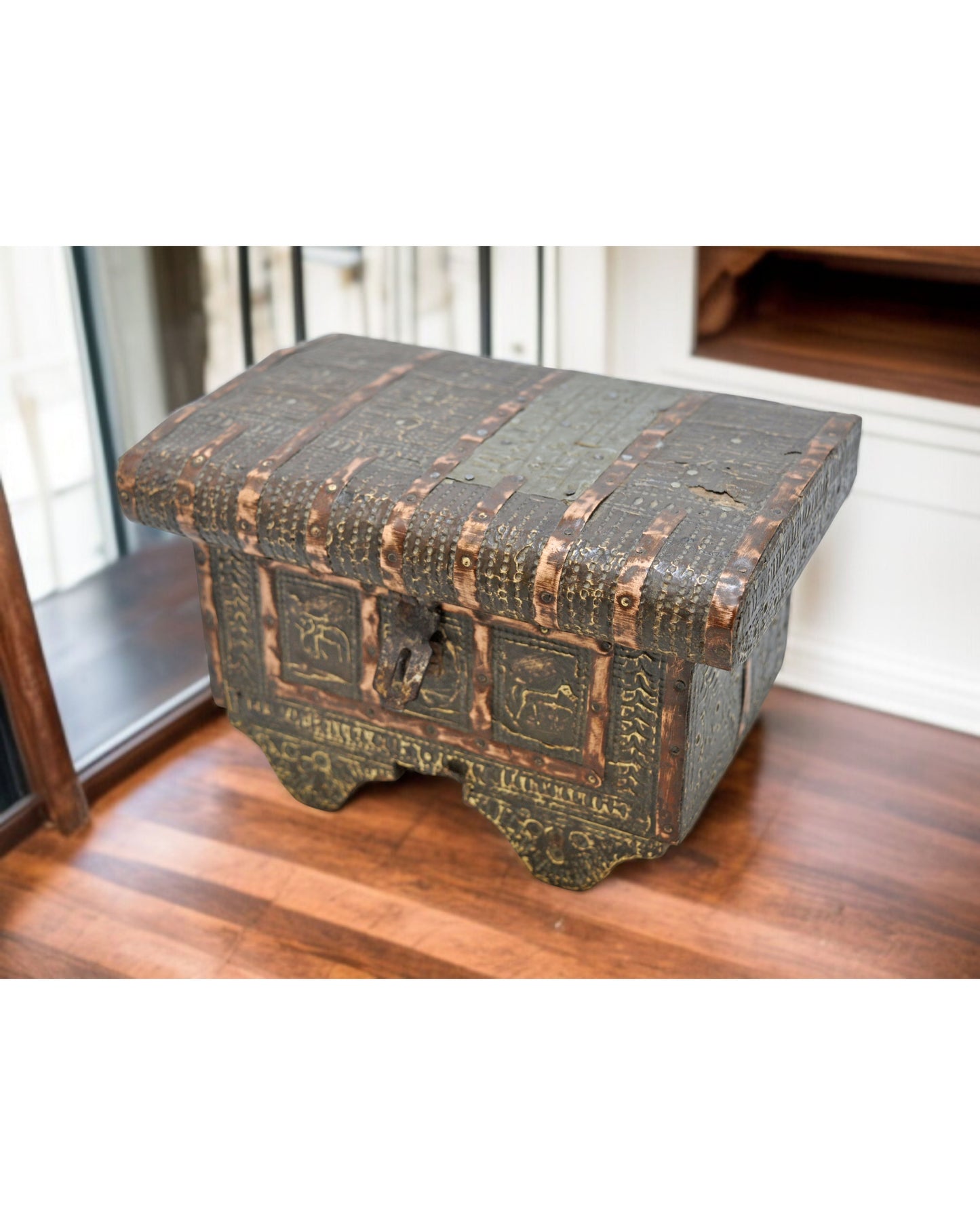 Antique Wooden Jewelery Storage Box Original Old Hand Crafted Fine Brass Fitted