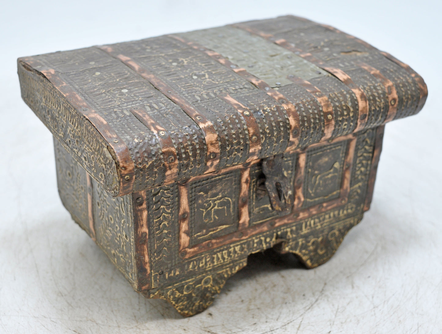 Antique Wooden Jewelery Storage Box Original Old Hand Crafted Fine Brass Fitted