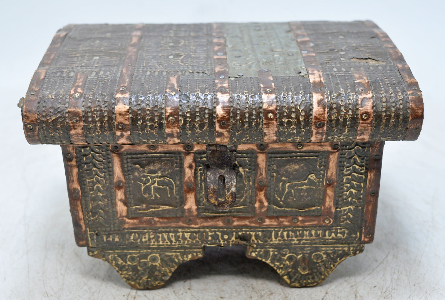 Antique Wooden Jewelery Storage Box Original Old Hand Crafted Fine Brass Fitted