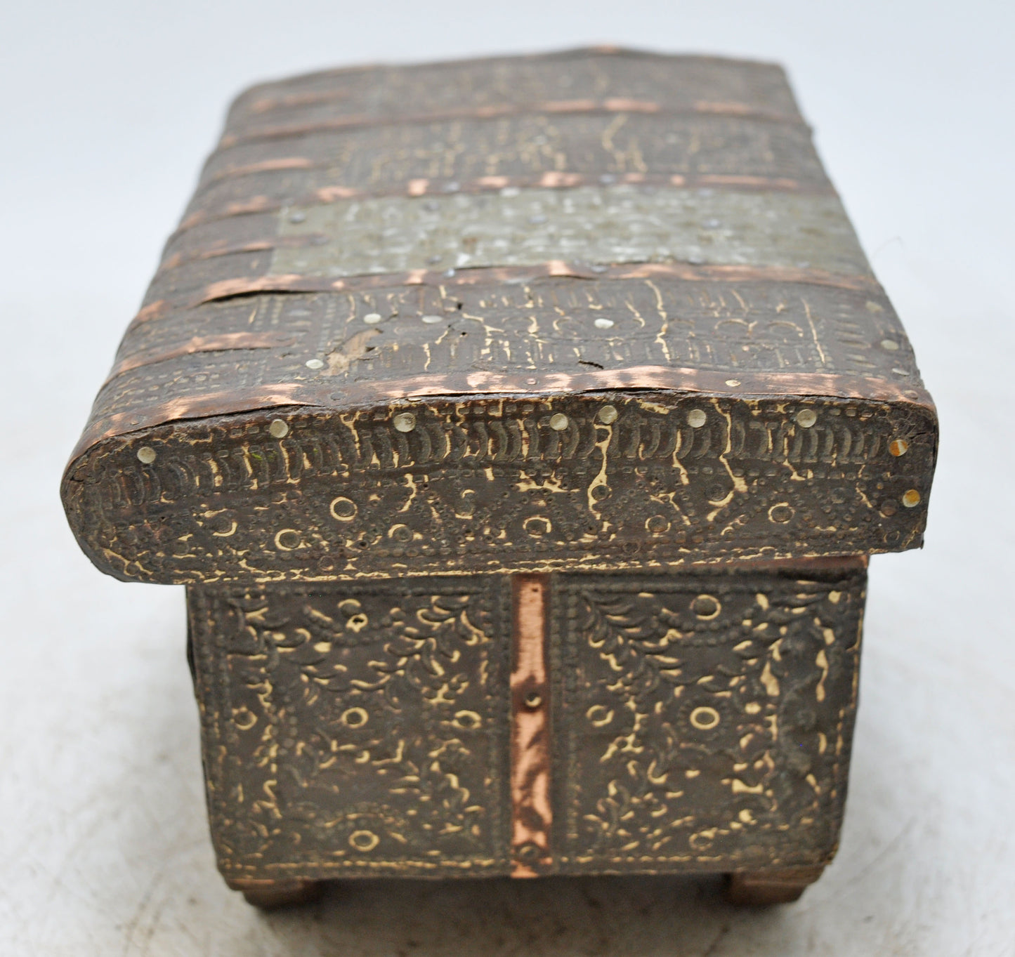 Antique Wooden Jewelery Storage Box Original Old Hand Crafted Fine Brass Fitted