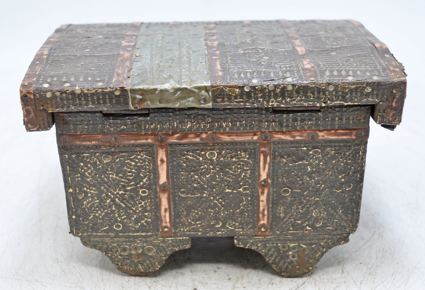 Antique Wooden Jewelery Storage Box Original Old Hand Crafted Fine Brass Fitted