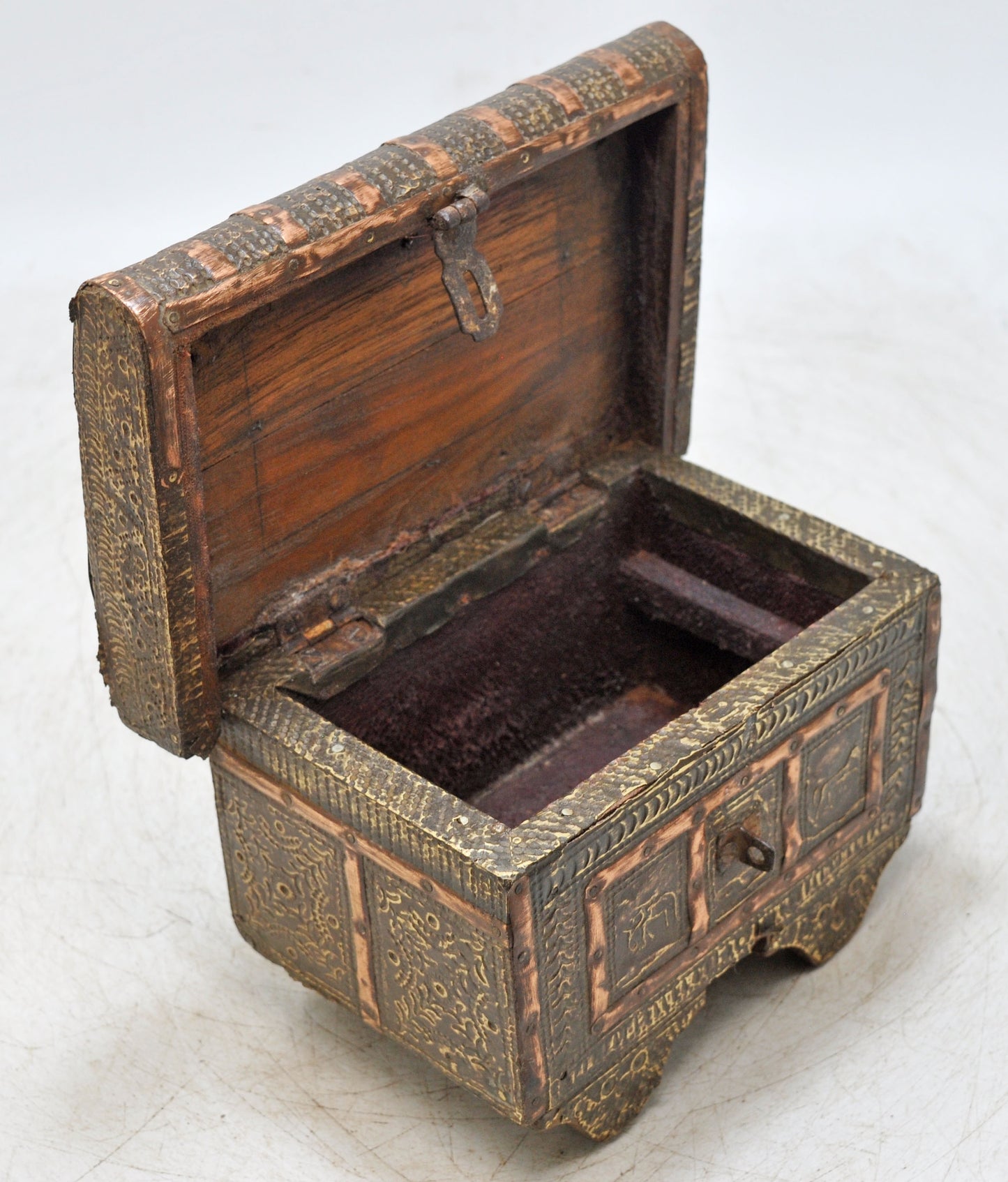Antique Wooden Jewelery Storage Box Original Old Hand Crafted Fine Brass Fitted
