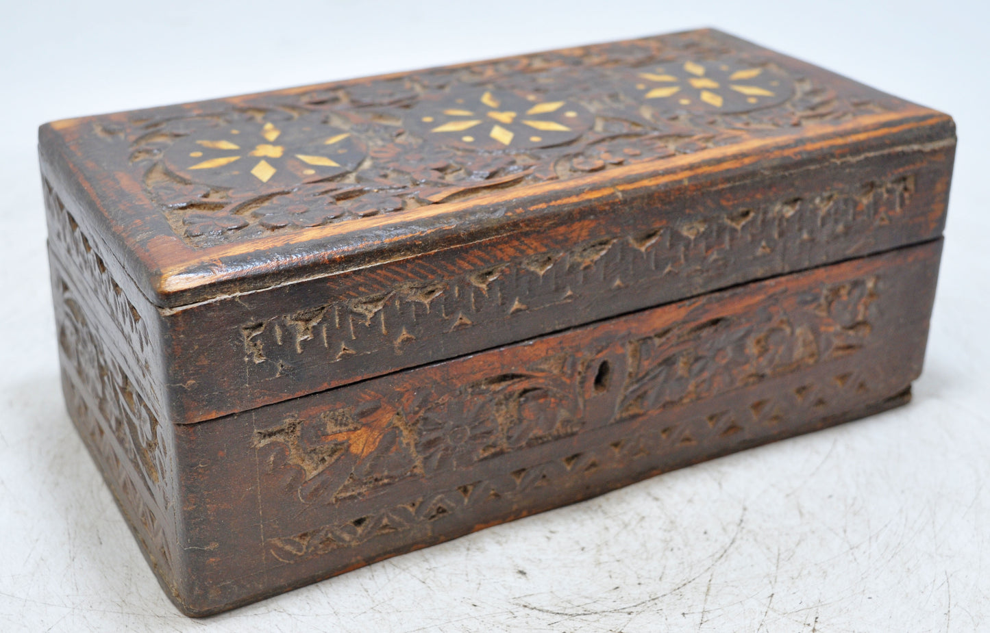 Antique Wooden Jewelery Storage Box Original Old Fine Hand Carved