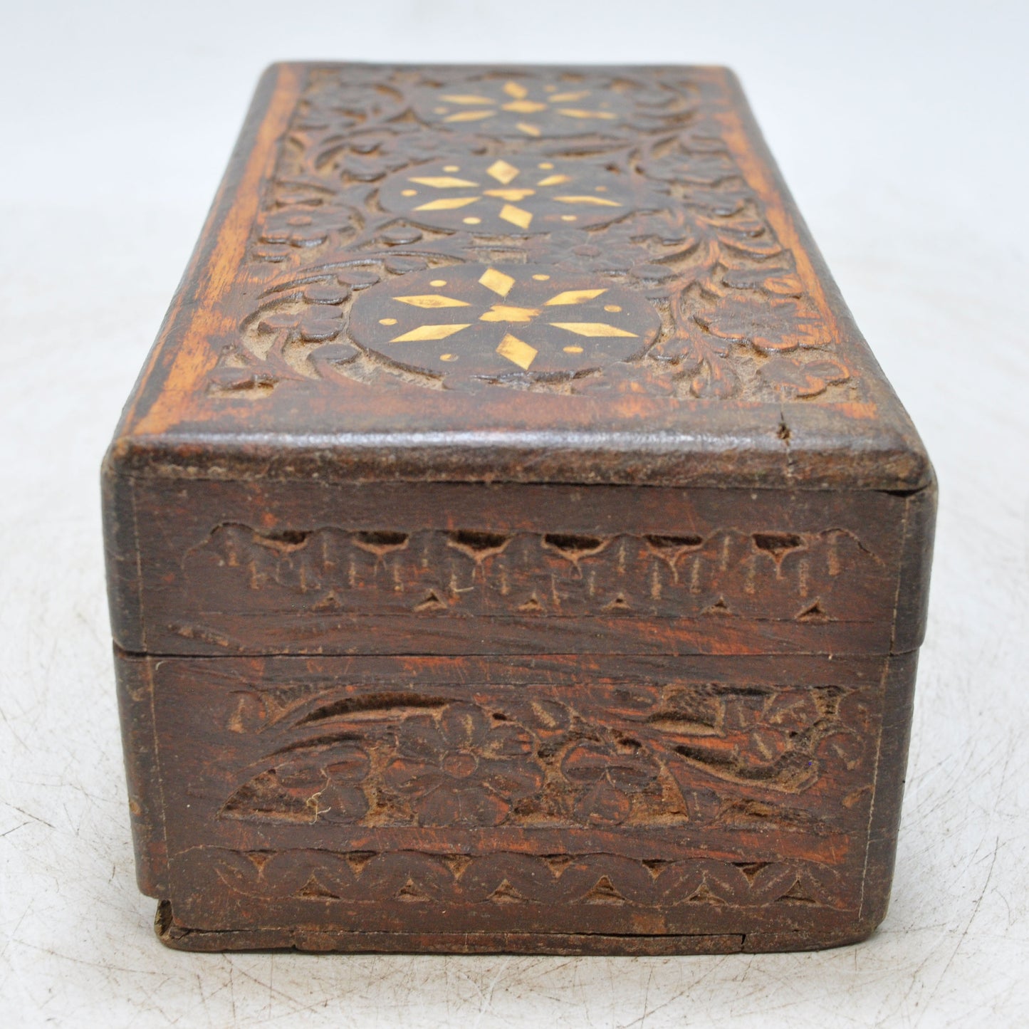 Antique Wooden Jewelery Storage Box Original Old Fine Hand Carved