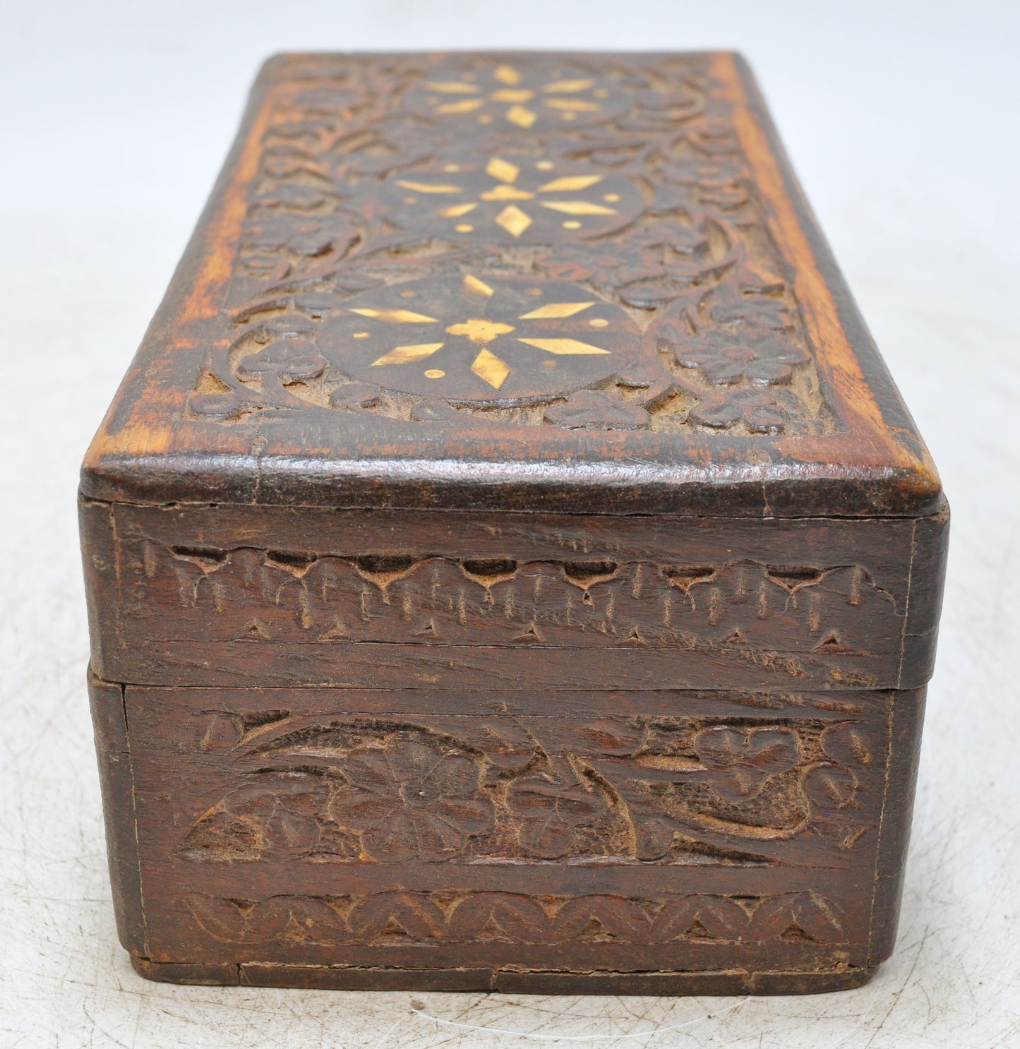 Antique Wooden Jewelery Storage Box Original Old Fine Hand Carved