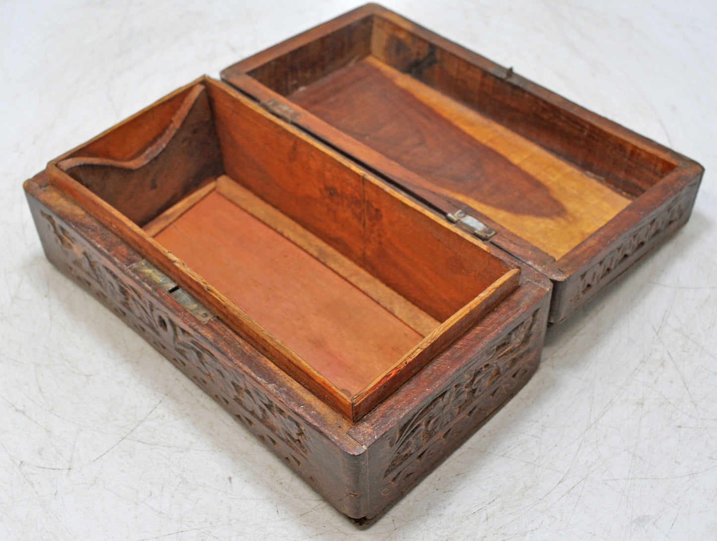 Antique Wooden Jewelery Storage Box Original Old Fine Hand Carved