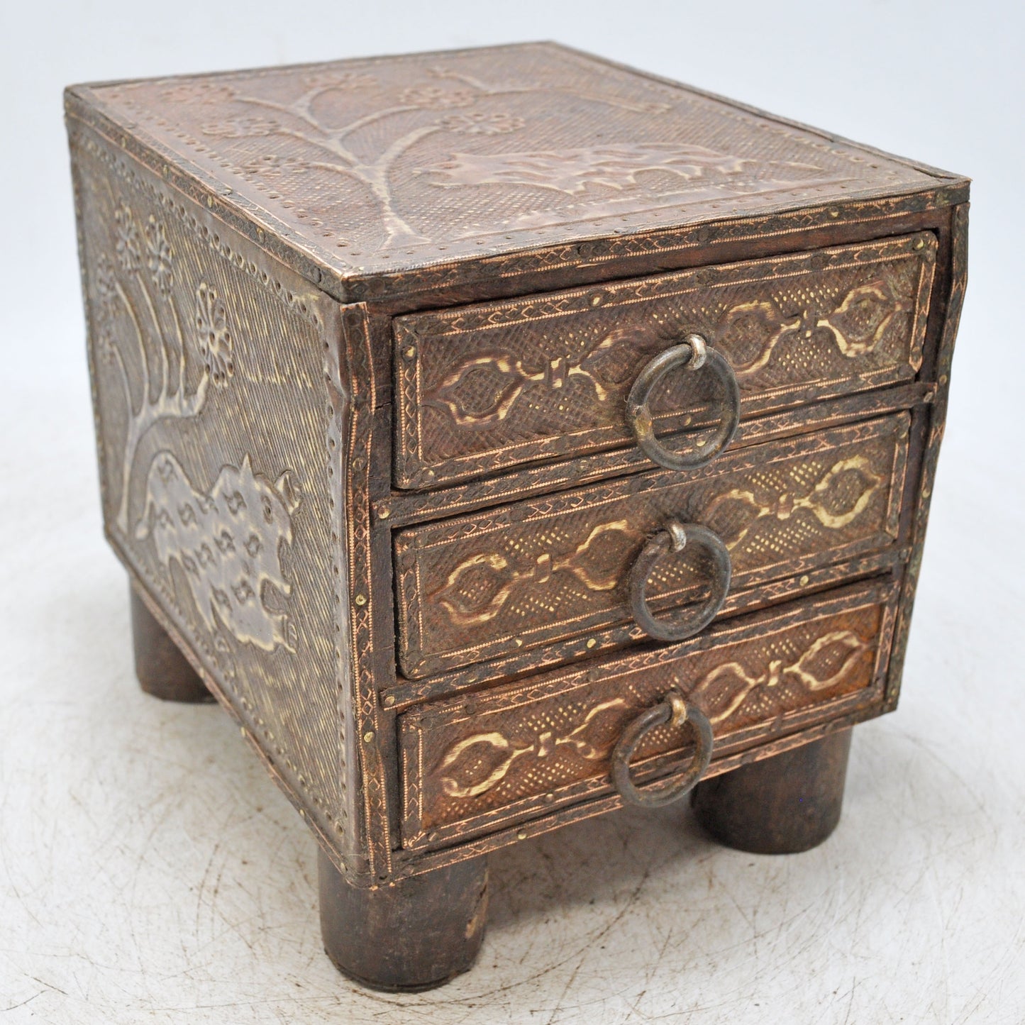 Antique Wooden Small Drawers Storage Box Original Old Fine Brass Fitted