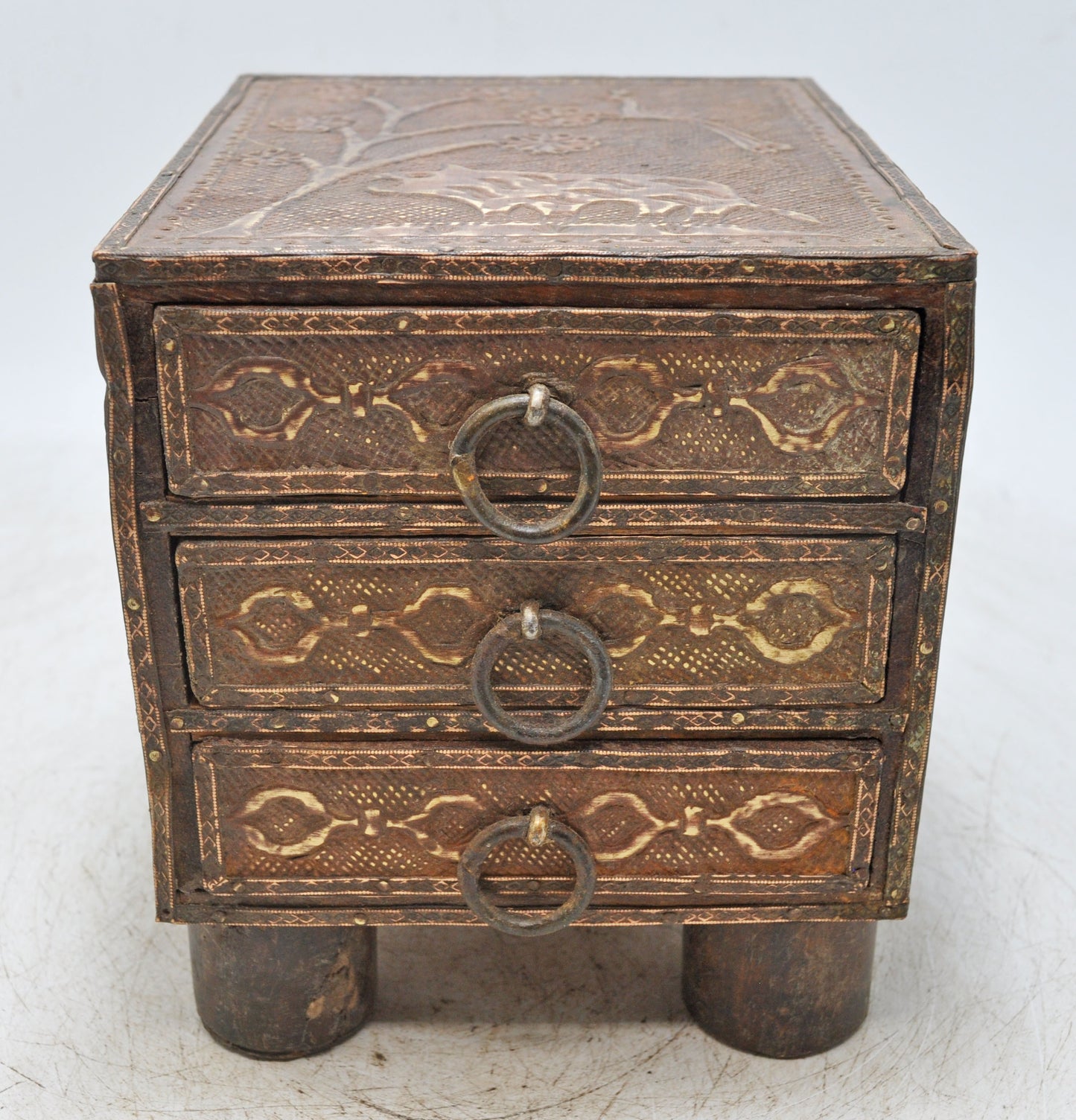 Antique Wooden Small Drawers Storage Box Original Old Fine Brass Fitted