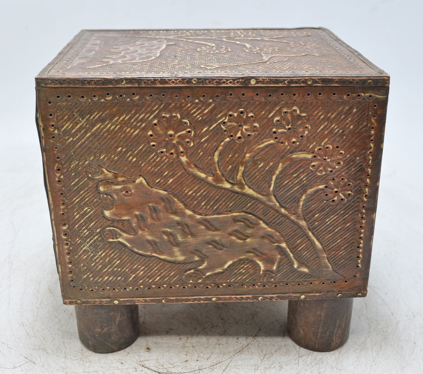 Antique Wooden Small Drawers Storage Box Original Old Fine Brass Fitted