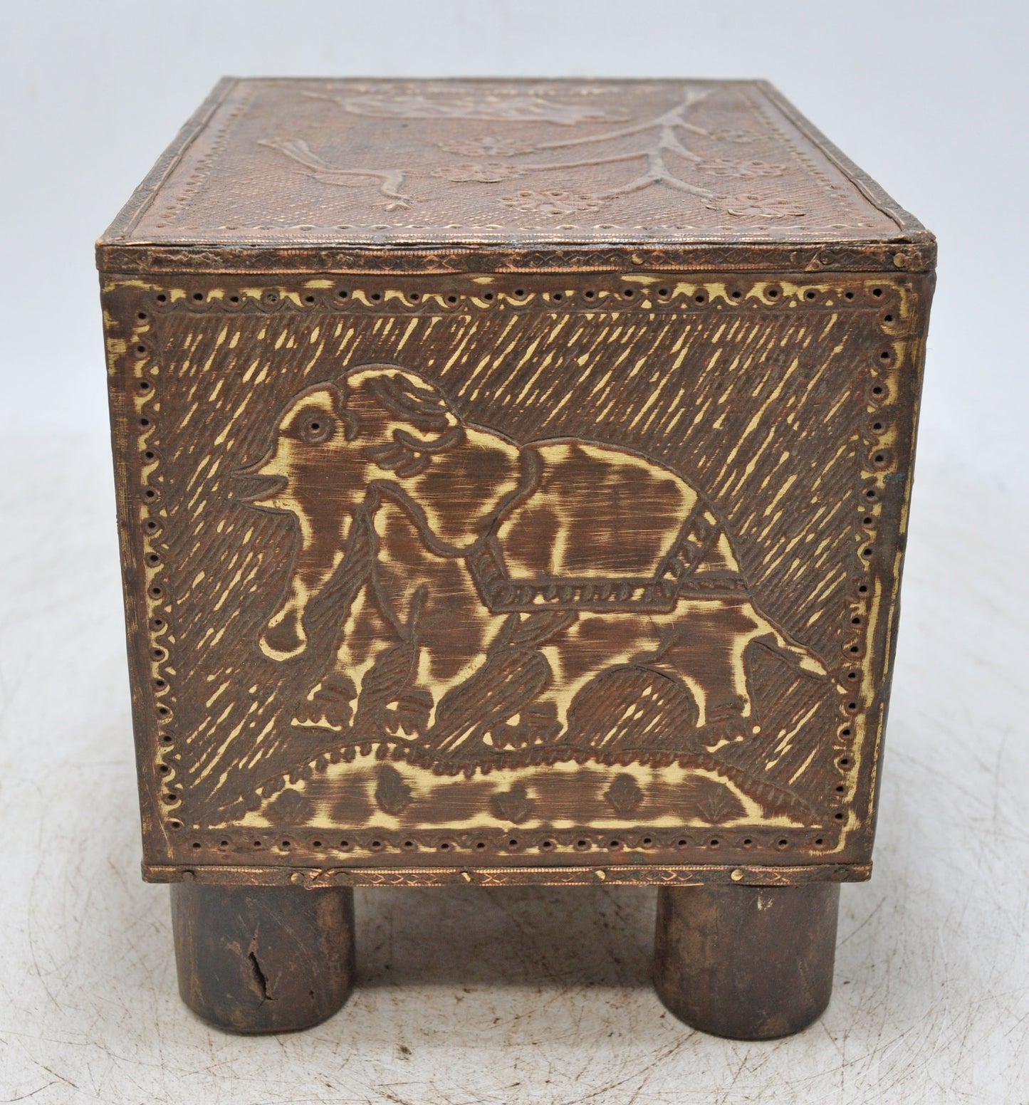 Antique Wooden Small Drawers Storage Box Original Old Fine Brass Fitted