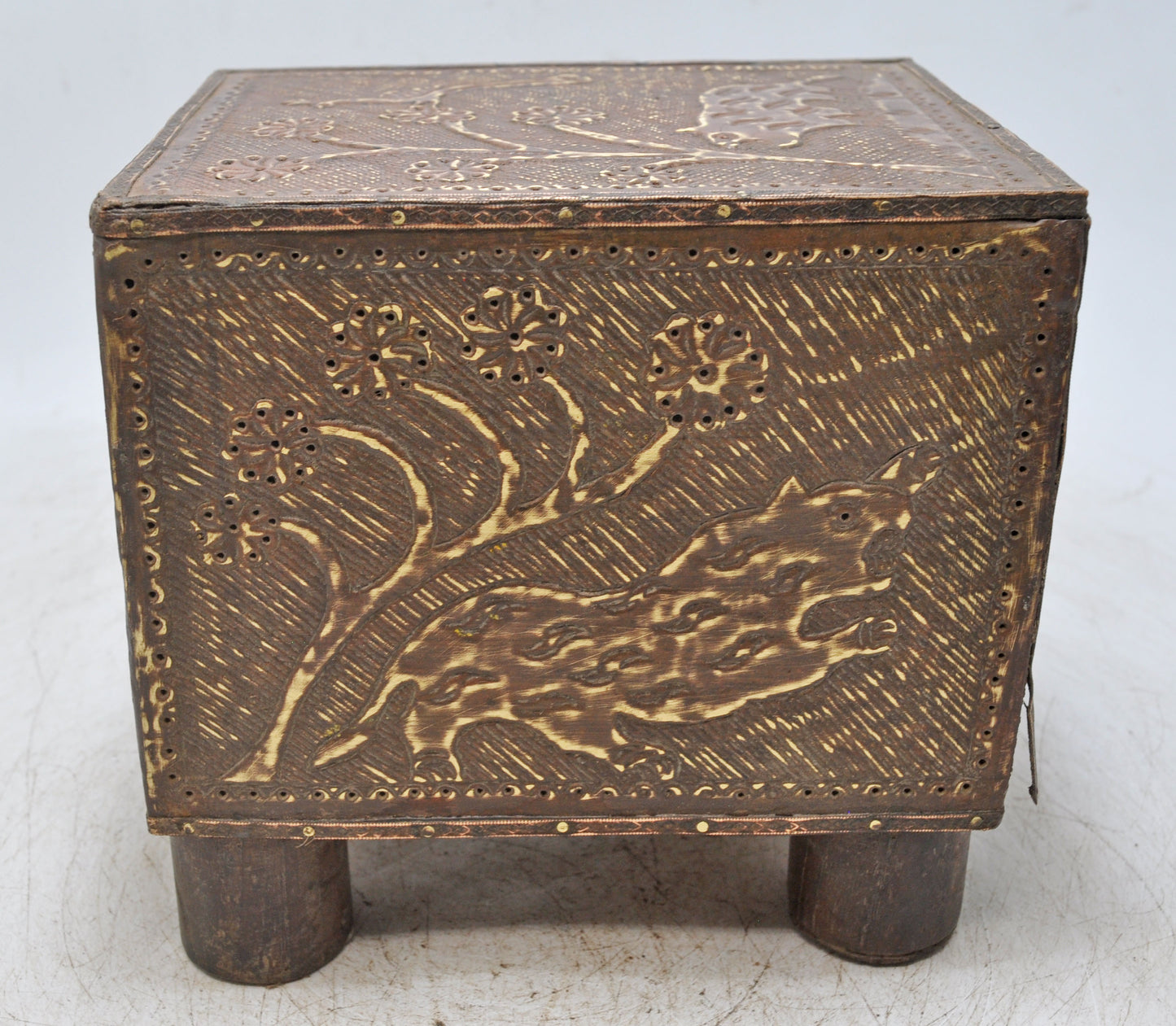 Antique Wooden Small Drawers Storage Box Original Old Fine Brass Fitted