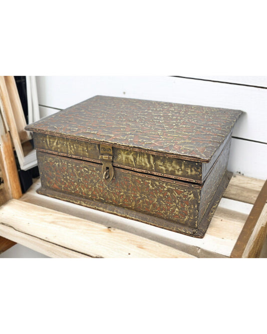 Vintage Wooden Storage Box Original Old Hand Crafted Brass Fitted