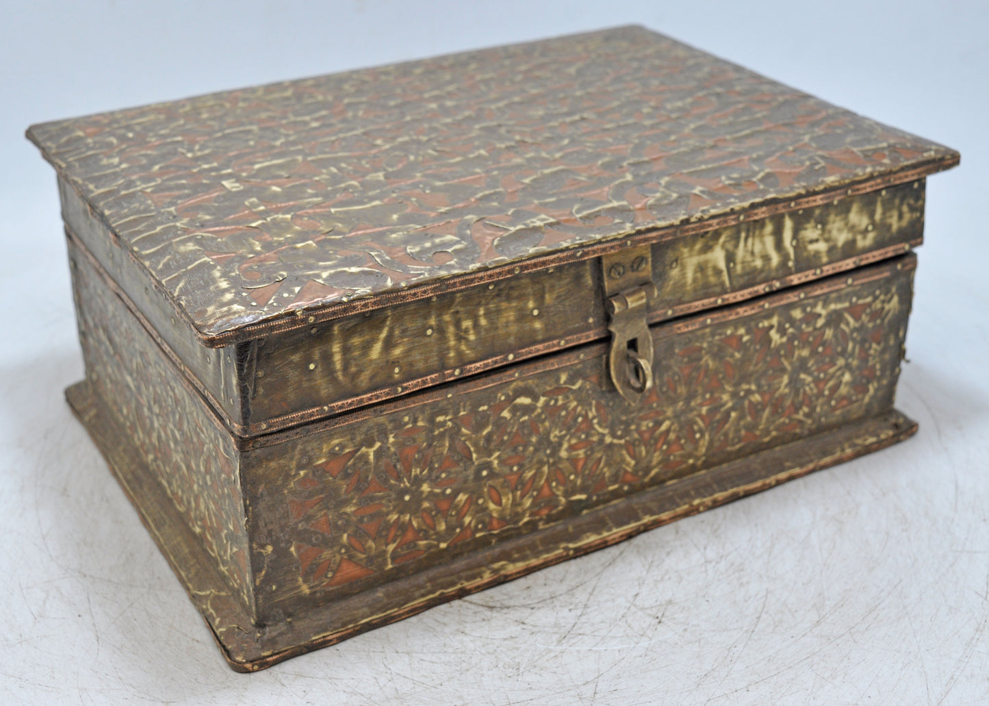 Vintage Wooden Storage Box Original Old Hand Crafted Brass Fitted