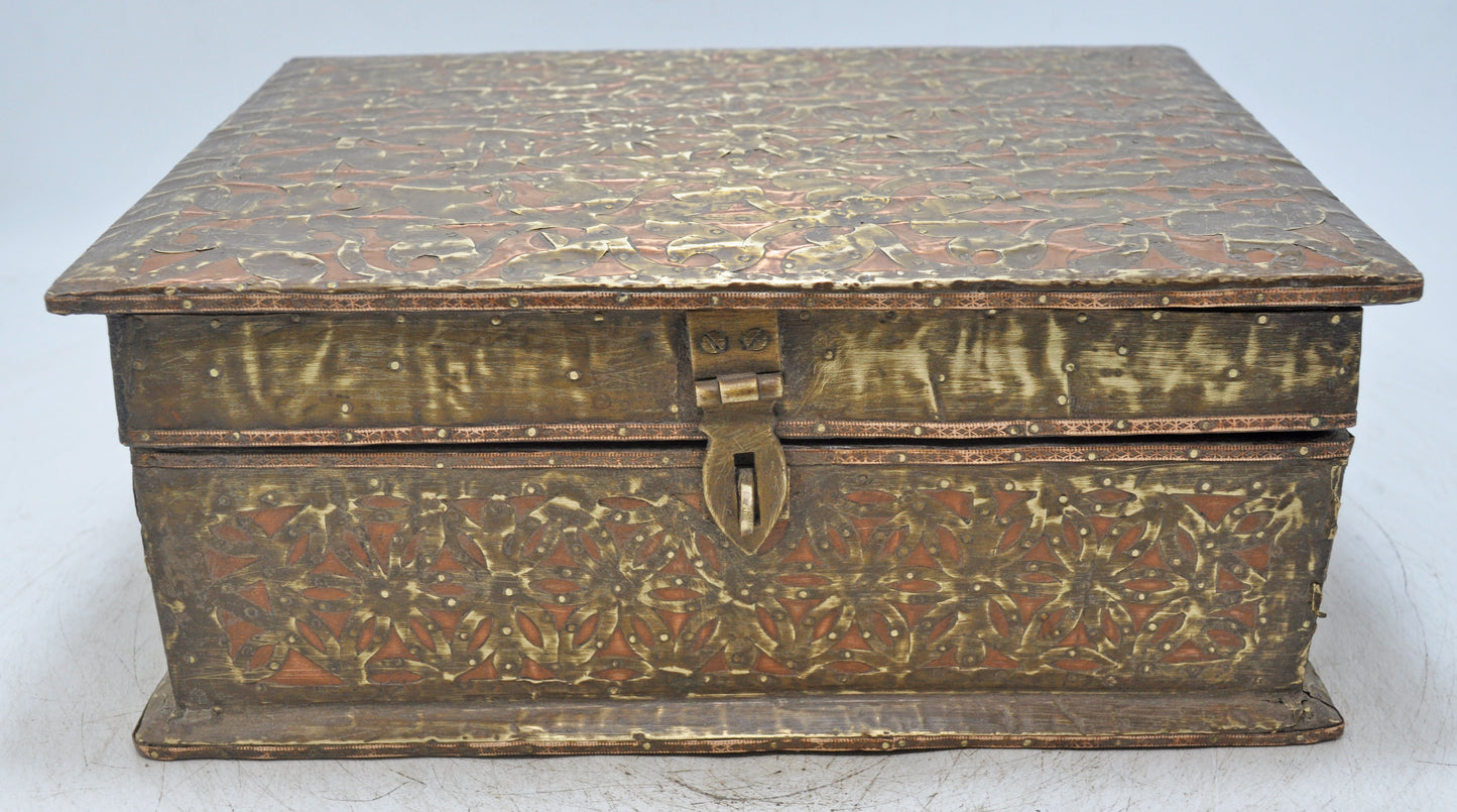 Vintage Wooden Storage Box Original Old Hand Crafted Brass Fitted