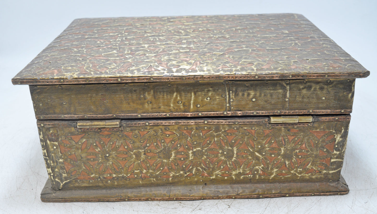 Vintage Wooden Storage Box Original Old Hand Crafted Brass Fitted