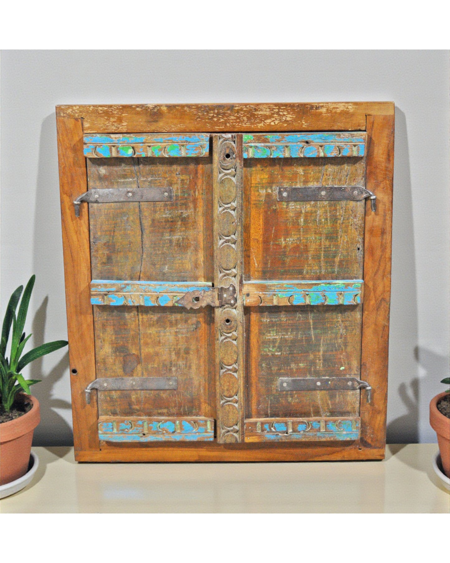 Antique Wooden Wall Décor Window Panel Frame Original Old Hand Crafted