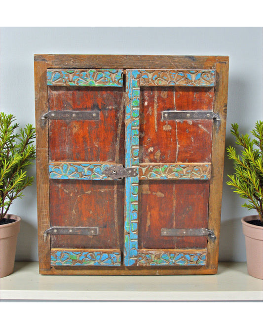 Antique Wooden Wall Décor Window Panel Frame Original Old Hand Crafted