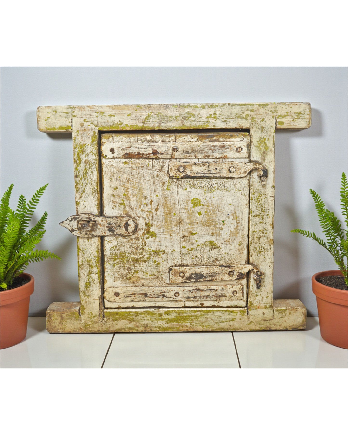 Antique Wooden Wall Décor Window Panel Frame Original Old Hand Crafted New Painted