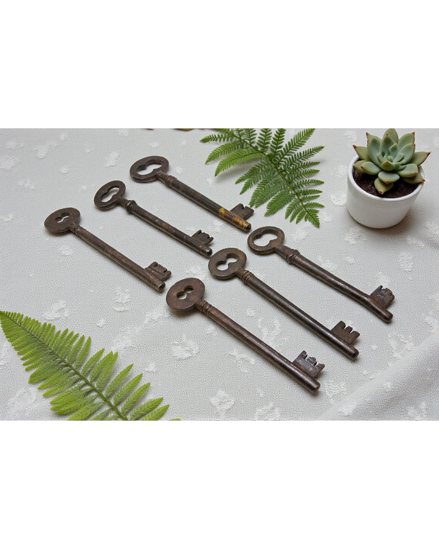 Lot of 6 Antique Iron Long Decorative Keys Original Old Hand Crafted