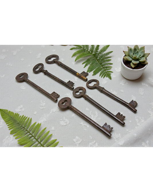 Lot of 6 Antique Iron Long Decorative Keys Original Old Hand Crafted
