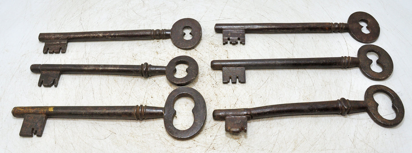 Lot of 6 Antique Iron Long Decorative Keys Original Old Hand Crafted