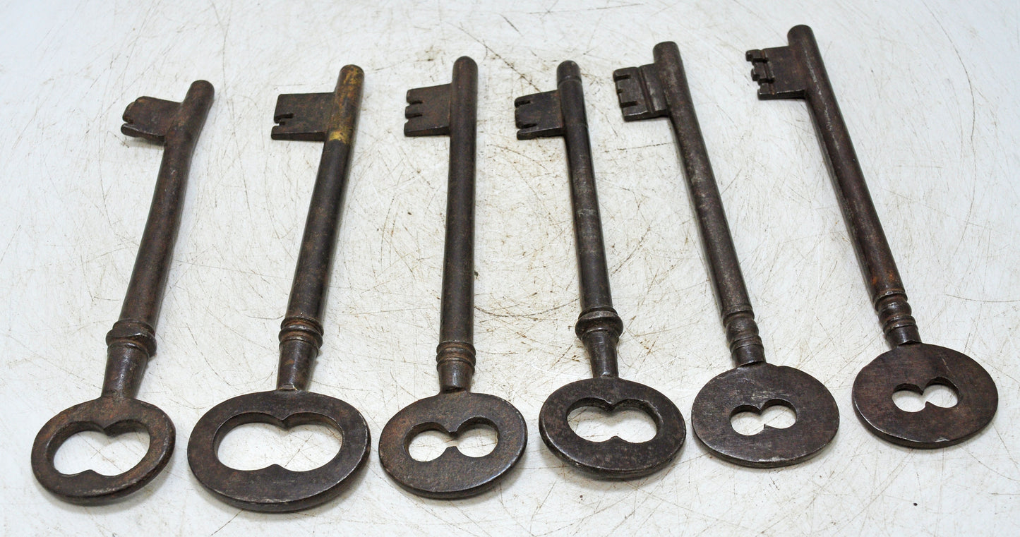 Lot of 6 Antique Iron Long Decorative Keys Original Old Hand Crafted