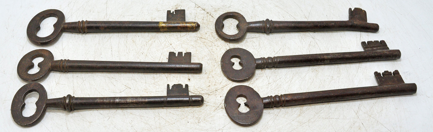 Lot of 6 Antique Iron Long Decorative Keys Original Old Hand Crafted