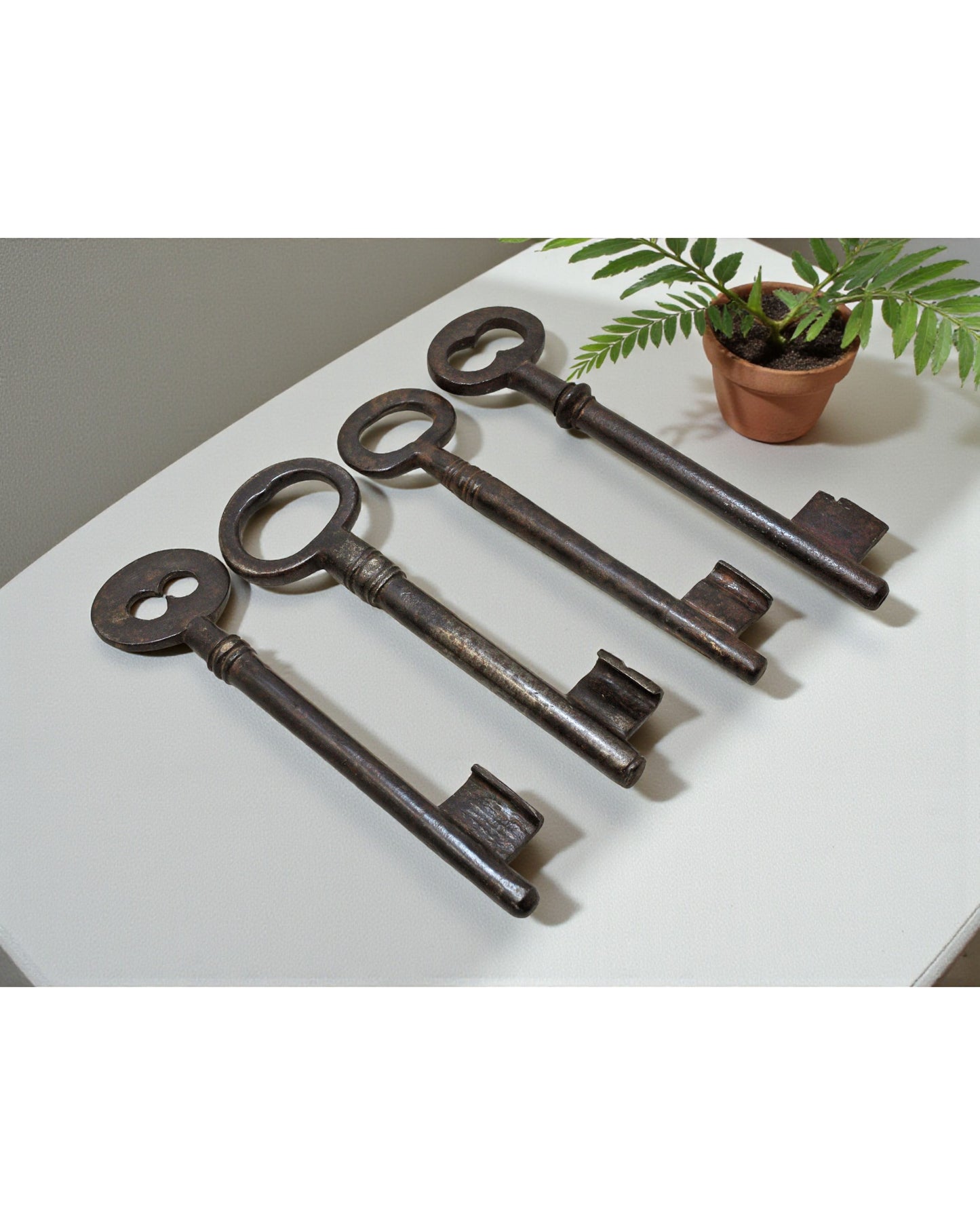 Lot of 4 Antique Iron Long Decorative Keys Original Old Hand Crafted