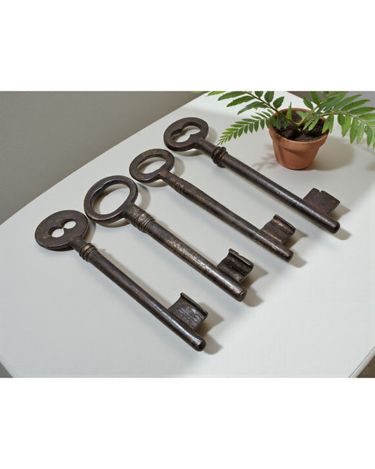 Lot of 4 Antique Iron Long Decorative Keys Original Old Hand Crafted