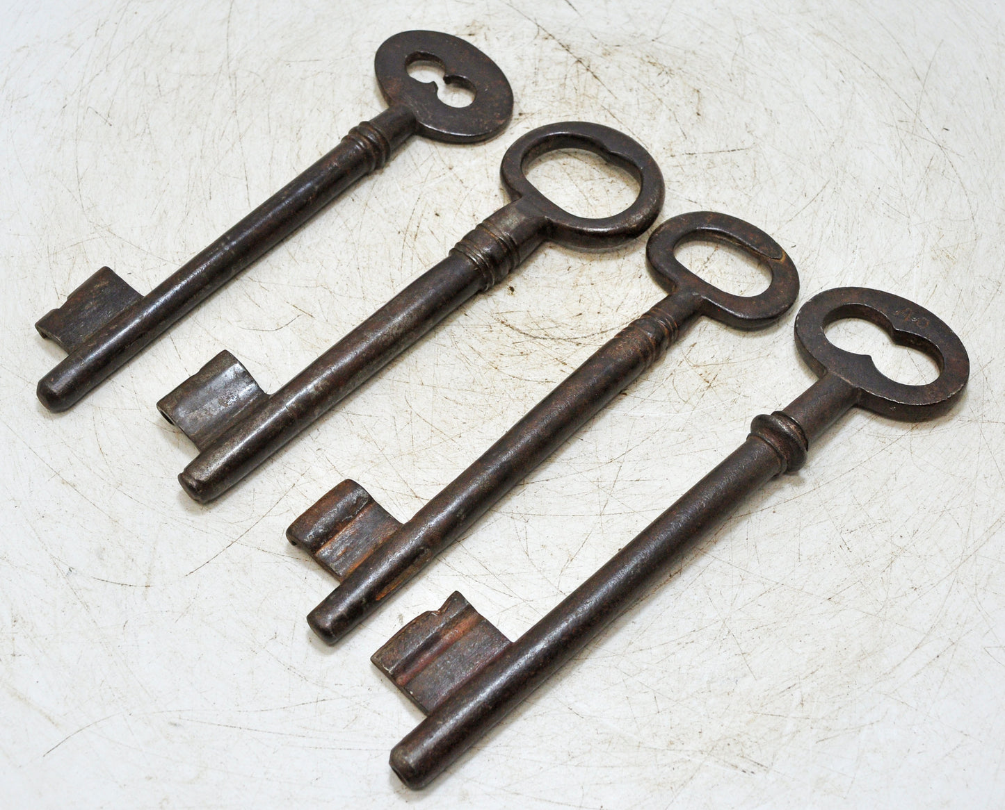 Lot of 4 Antique Iron Long Decorative Keys Original Old Hand Crafted