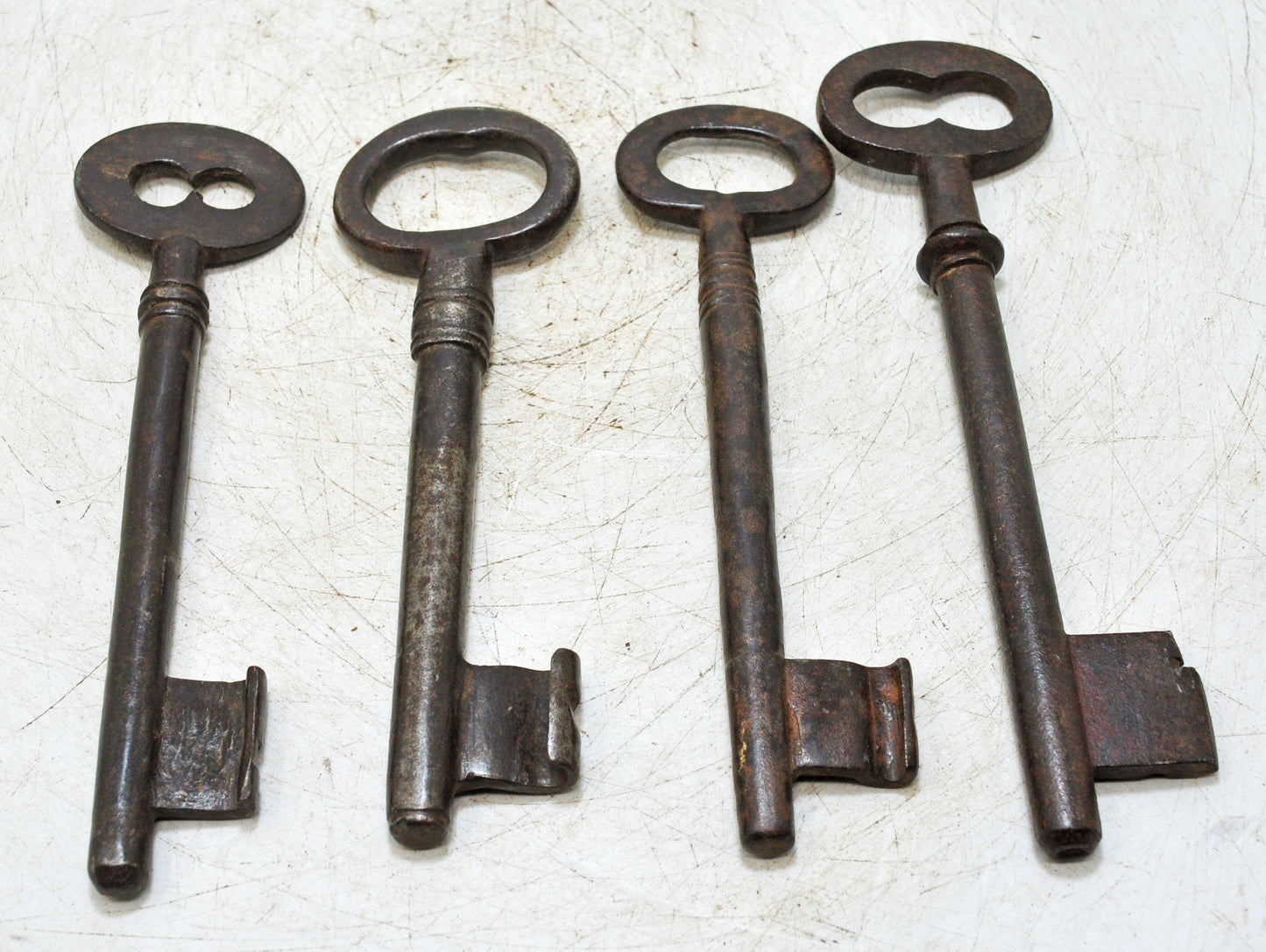 Lot of 4 Antique Iron Long Decorative Keys Original Old Hand Crafted