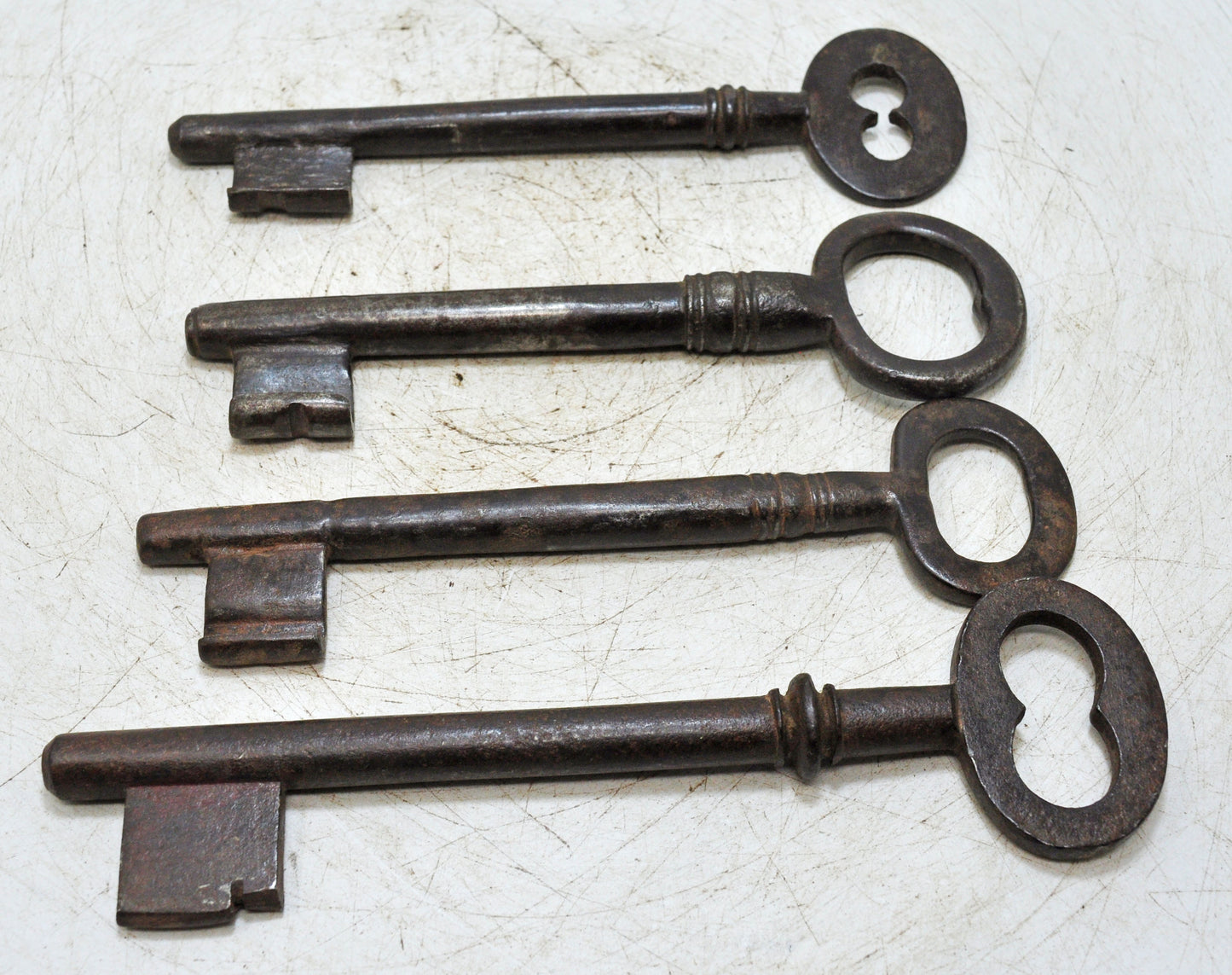 Lot of 4 Antique Iron Long Decorative Keys Original Old Hand Crafted