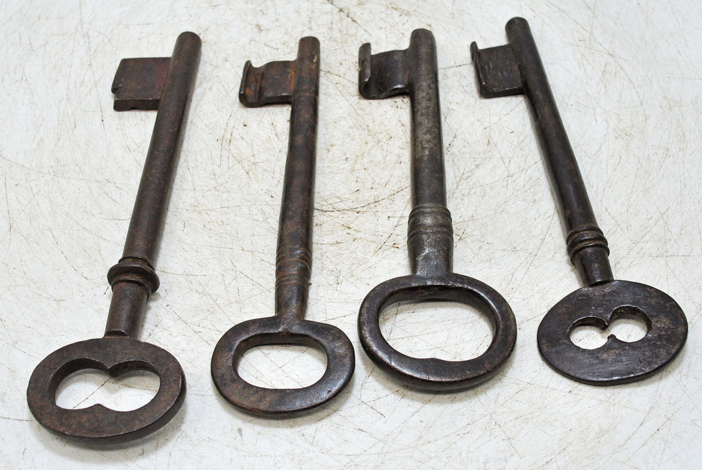 Lot of 4 Antique Iron Long Decorative Keys Original Old Hand Crafted