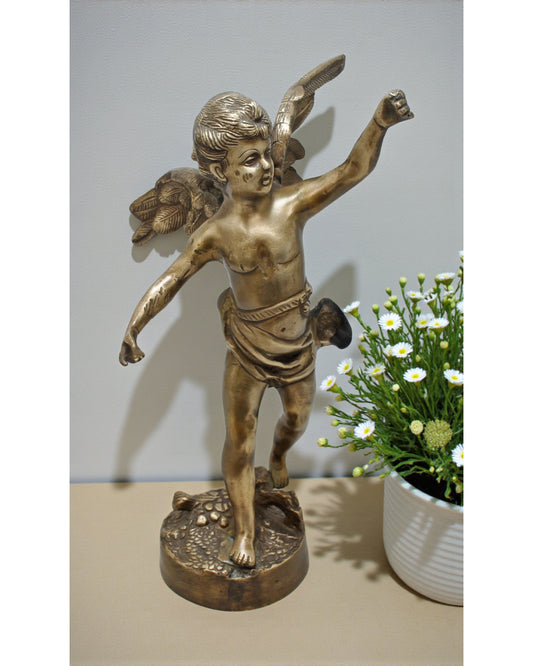 Antique Brass Large Baby Angel Figurine Statue Original Old Fine Hand Crafted Engraved