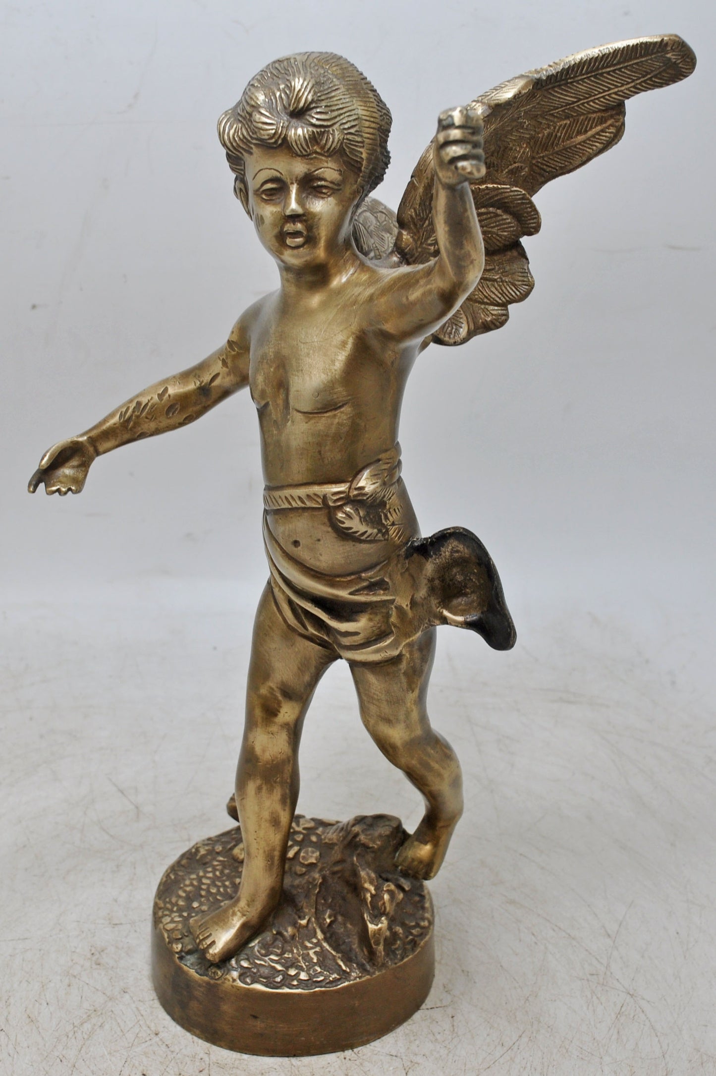 Antique Brass Large Baby Angel Figurine Statue Original Old Fine Hand Crafted Engraved